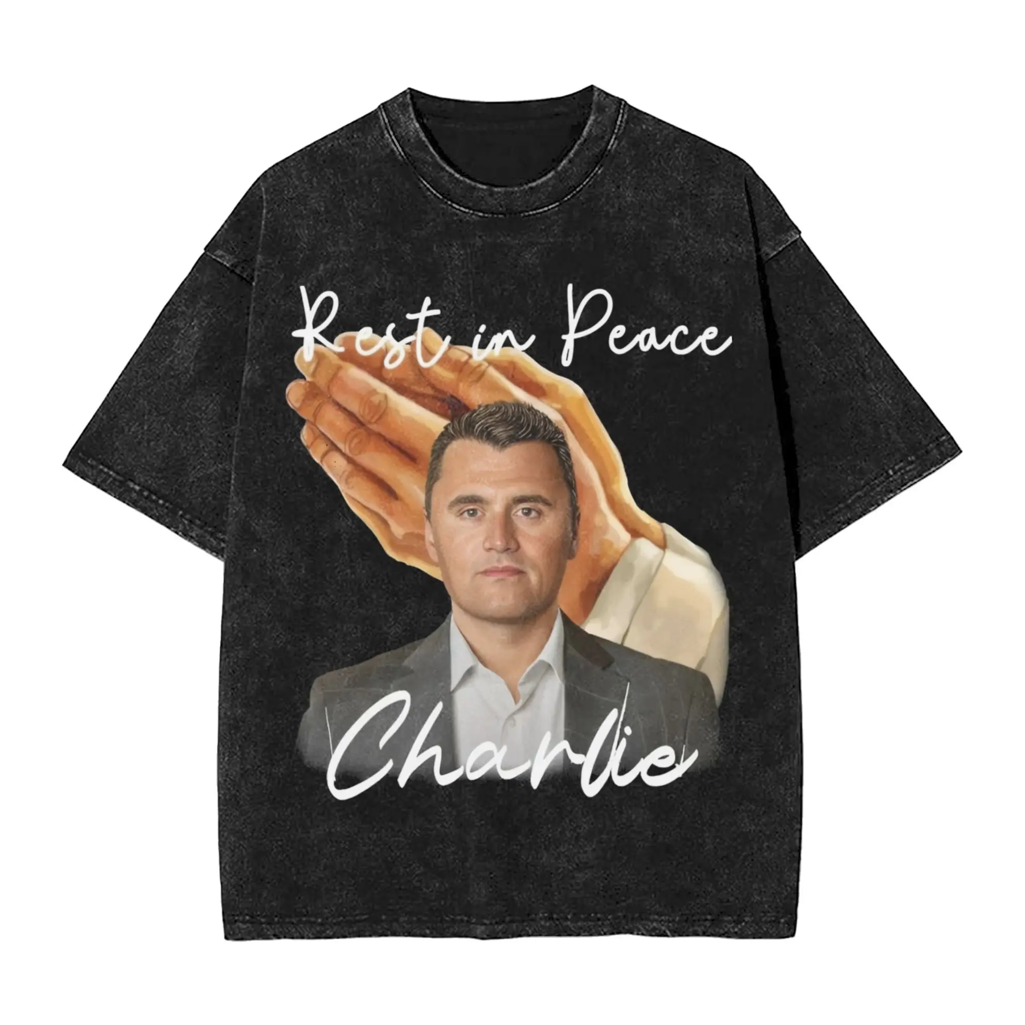 الراحة في السلام تشارلي كيرك التذكاري المحملة الرجال النساء الملابس الموضة الكلاسيكية O طوق أسود تي شيرت الصيف خمر غسلها تي شيرت