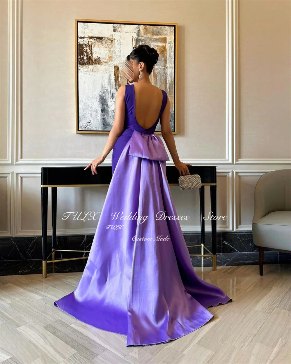 TULX Elegant Mermaid Sleeveless Evening Dresses Formal Occasion Gowns with Train Backless Long Party Prom Dresses Customized