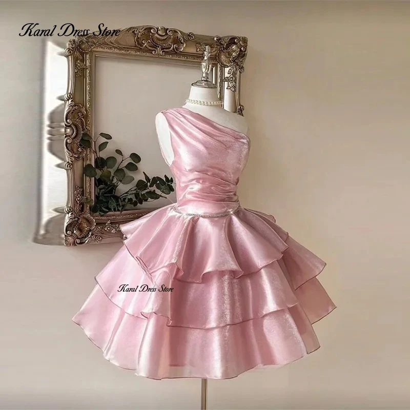 

Karal Princess Short Organza Evening Dresses Tiered Sleeveless A-Line Mini Prom Dresses One Shoulder 2026 Party Gowns Customized
