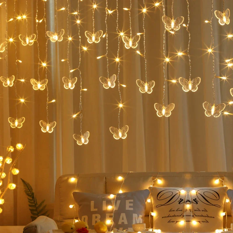 3.5M Pink Fairy Lights led Butterfly Garland Curtain String Light For Living room Christmas Room Home Bedroom Wedding Decoration