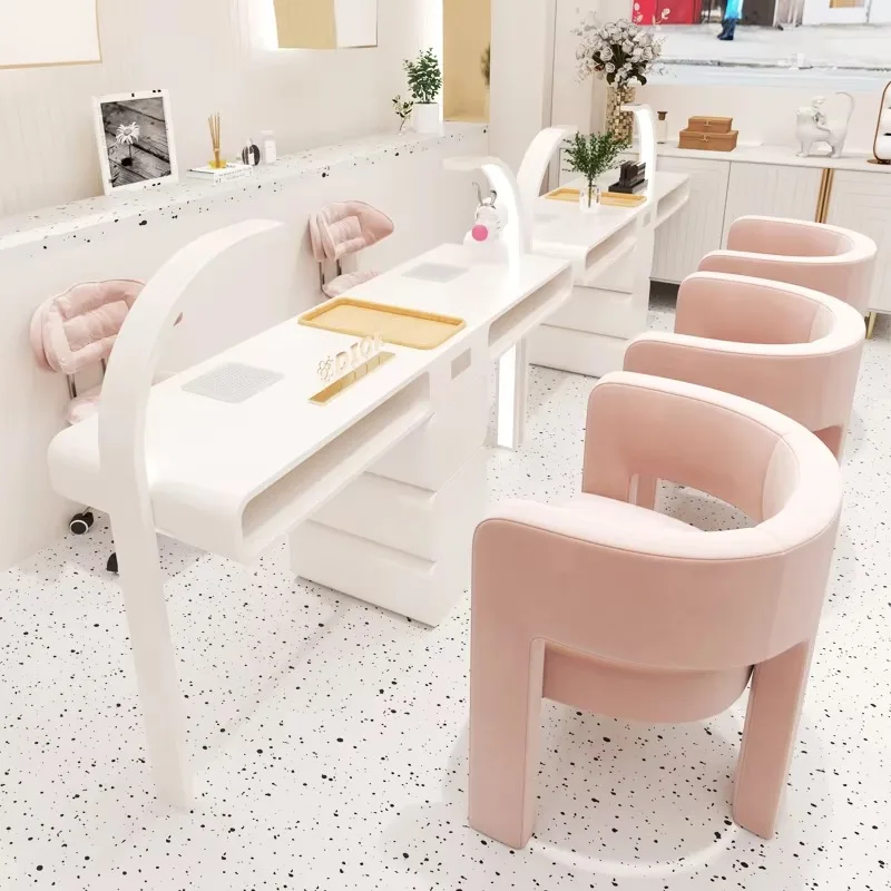Marble Top Nail Care Desk Double Station Dust Collector Nail Table Beauty Salon Chair Set Manicure Table