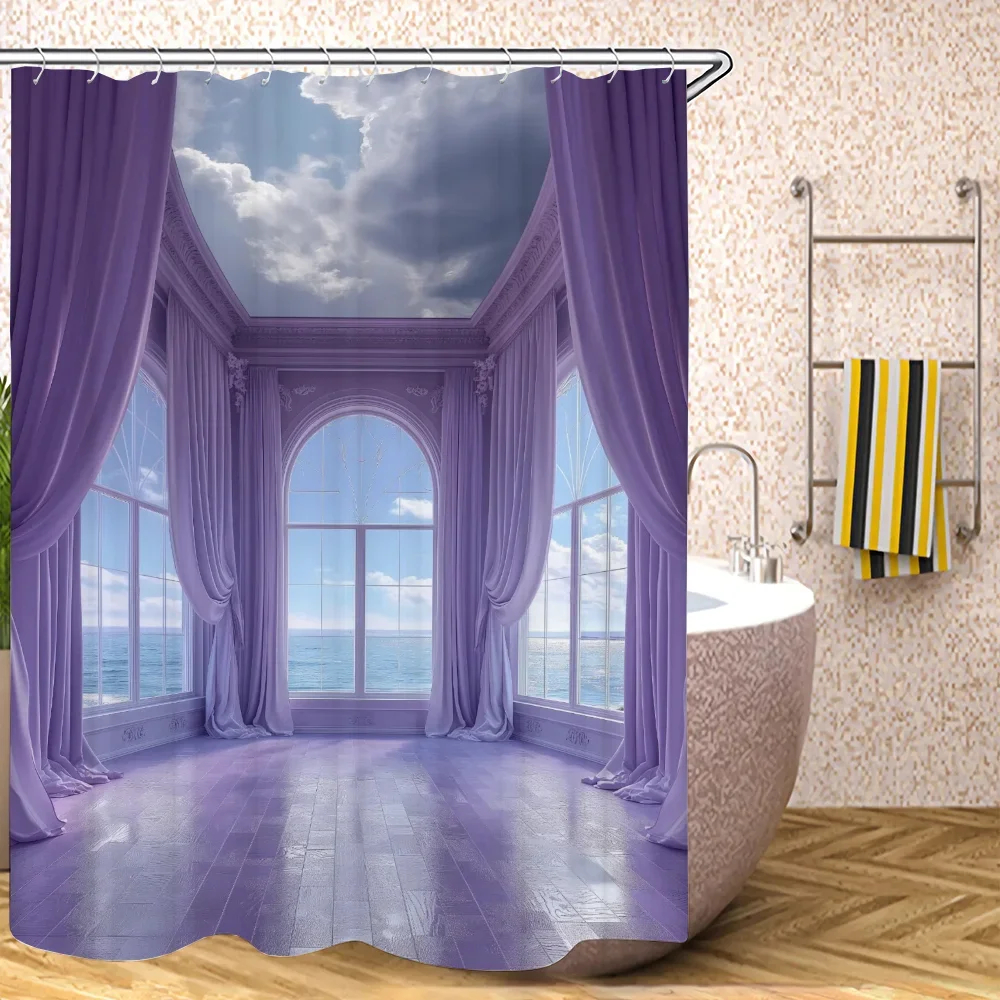 Dream Purple Palace Shower Curtain for Bathroom Accessories Set Folding Partition Bath Curtains Bedrooms Waterproof Fabric Home