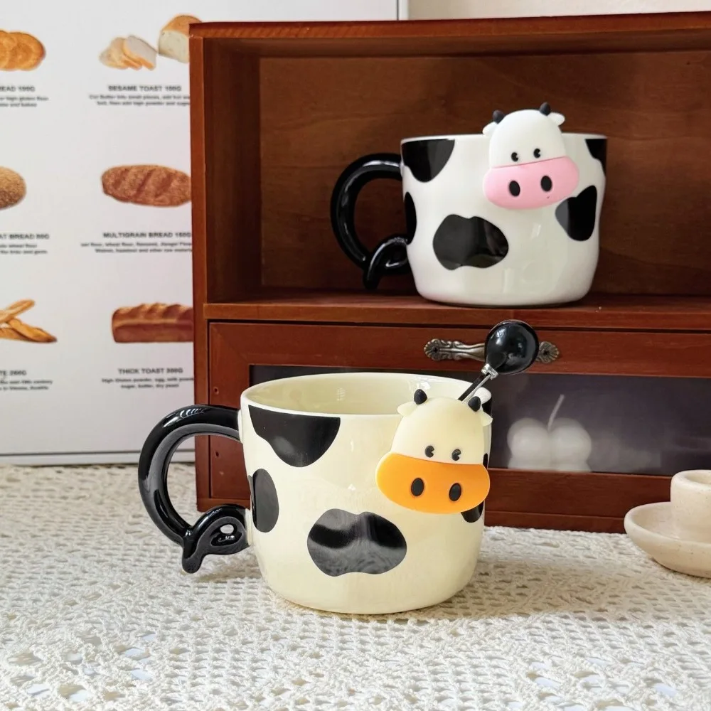 Magnetic Cartoon Cow Head Ceramic Mug,Tilted Tail Cartoon Fun Coffee Cup,Birthday Friends,couple Sisters,Kid's Christmas Gift