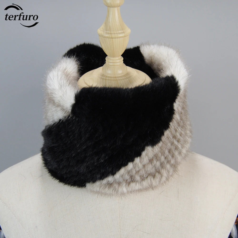 

Winter Knitted Warmer Lady Genuine Ring Bandana Girl Good Elastic Scarves Natural Mink Fur HeadBands Winter Collars And Scarves