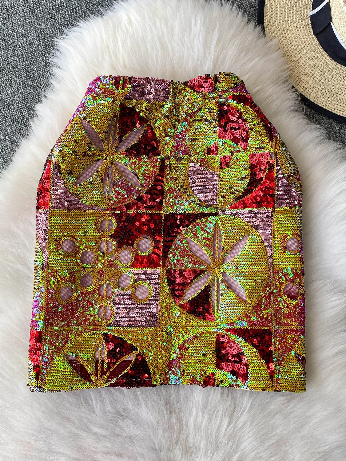 Glittery Heavy Embelliment  Skirt Women's Faion Slimming ort Skirts High Waist A-Line Korean Sle Commute