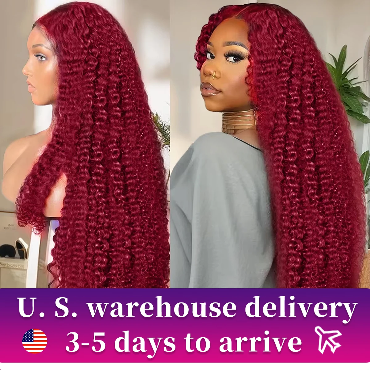 200 Density 30 Inch 13x4 99J  HD Burgundy Deep Wave Lace Frontal Wig Curly Lace Front HD Lace Frontal Human Hair Wigs For Womem