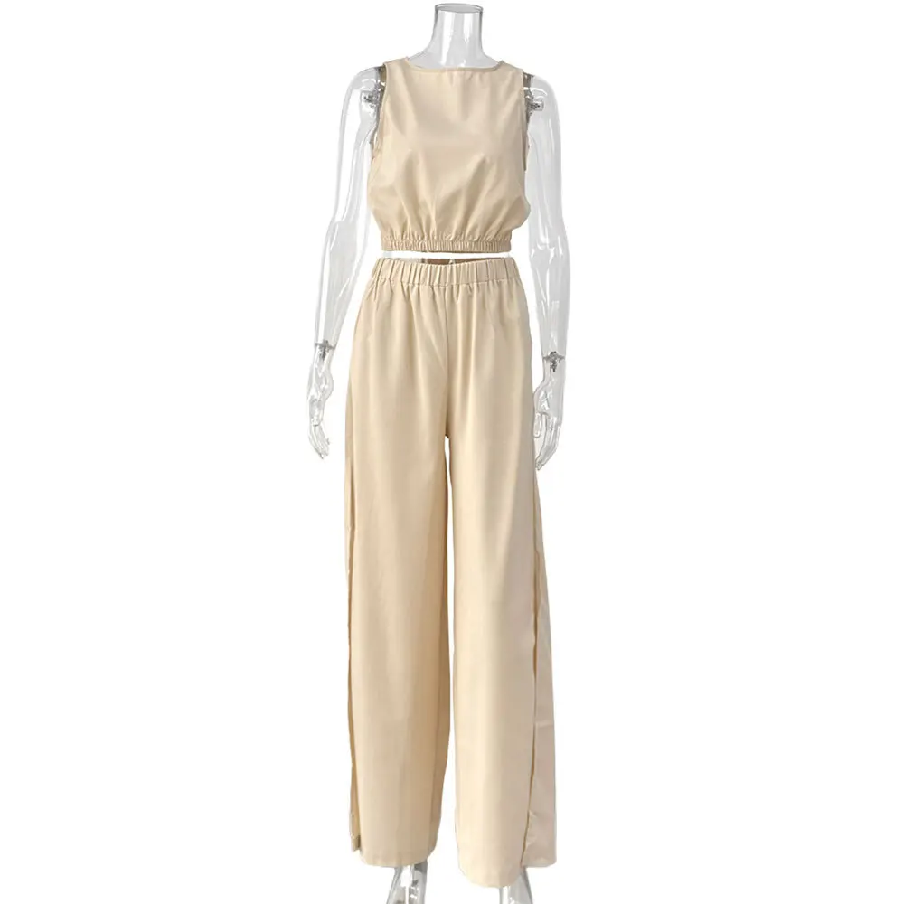 2 pieces women sets 2026 Europe Spring/Summer cotton and linen solid-color casual set vest split trousers sets women's clothing