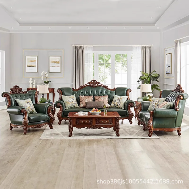 SA-20 American Solid Wood Sofa High-end Villa Living Room Large European Leather Sofa Combination