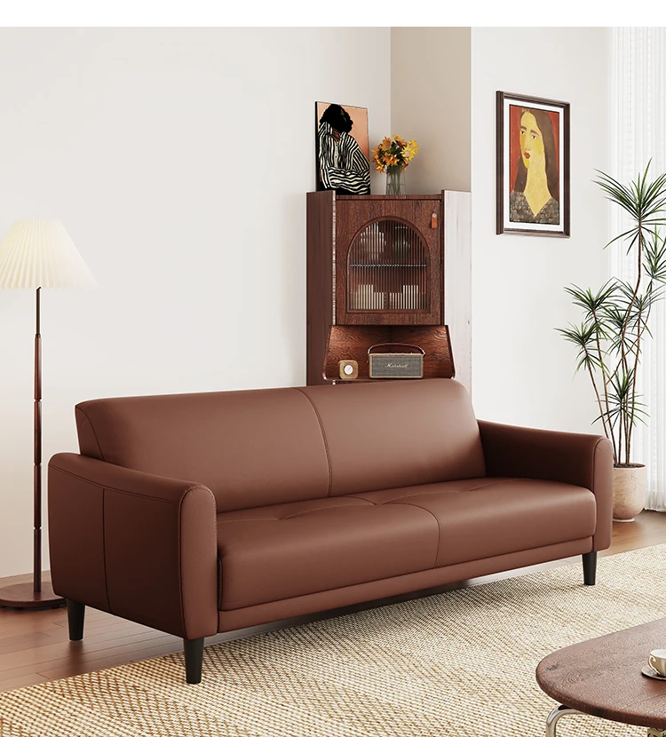 

Double sofa smallleather sofa first layer cowhide small threesome Internet celebrity apartment living room sofa