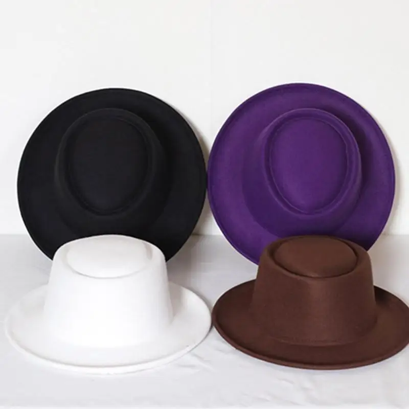 652F قبعة علوية غربية بحافة واسعة، قبعة فيدورا هدية لصديقك، قبعة قصيرة الحافة