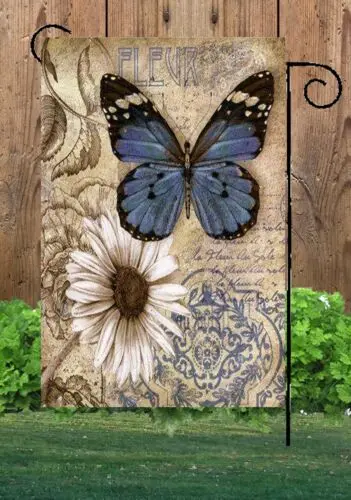 Butterfly Royal Blue White Daisy Garden Flag  ~   Double Sided Soft Flag AAL HHM WZZ yyi