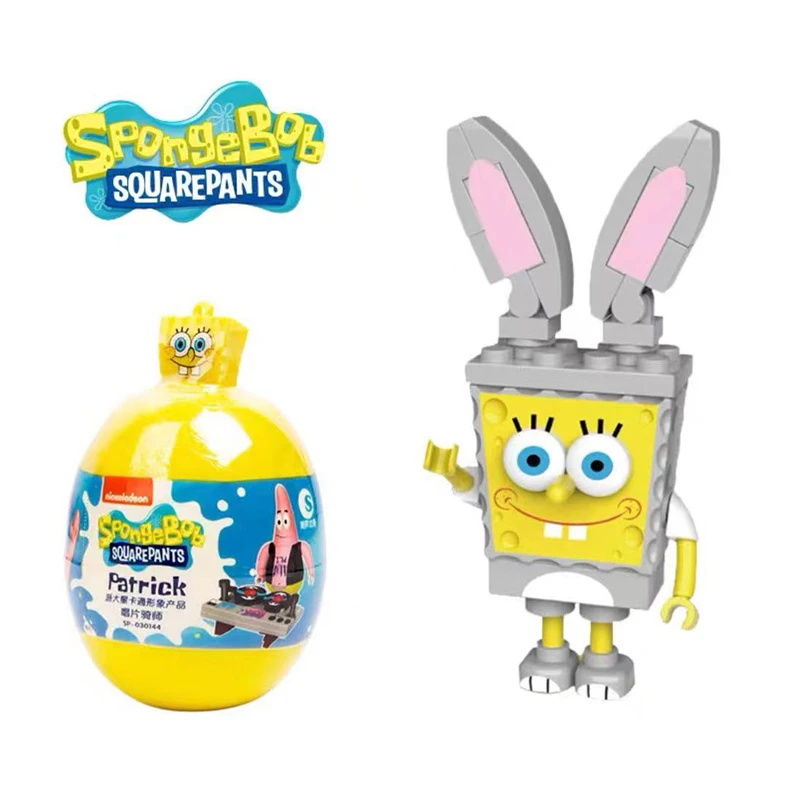 SpongeBob SquarePants Assemble Lego Building Blocks Mini Twisted Egg Burger Showdown Doll Pie Big Star Crab Boss Children's Toy