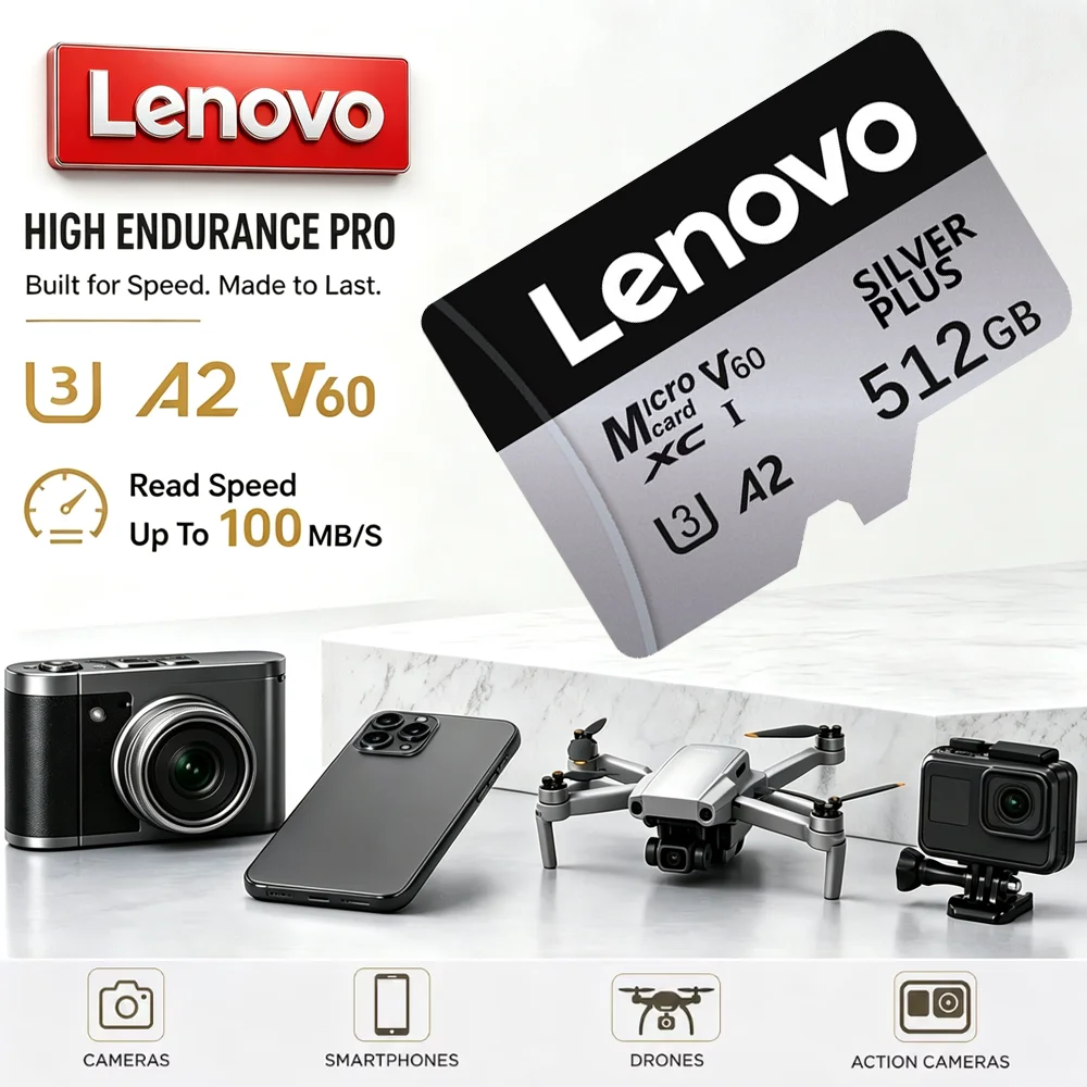 Lenovo Original TF Card 32GB/64GB/128GB/512GB Class10 A1 for Video Surveillance MP3 MP4 Mobile Phone Memory Card High-Speed U1