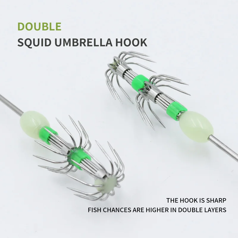 ZYZ Squid Hook 10pcs/Box Sea Fishing Luminous Fish Double Layer 3 Sizes Umbrella Octopuses Hooks Cuttlefish Night Fishhooks