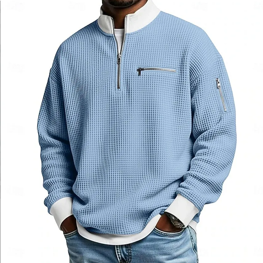 Men's Colorblock Zip Up Hoodie Sweatshirt Long Sleeve Casual Track Top, Stand Collar Pullover Jacket, Athletic Gym Hoodies