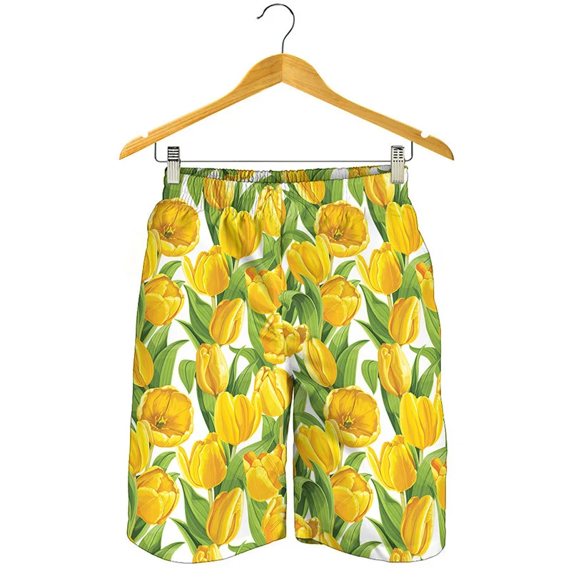 Beautiful Tulip Floral Beach Shorts For Men 3D Printed Plants Flower Short Pants Surf Board Shorts Summer Cool Kids Swim Trunks