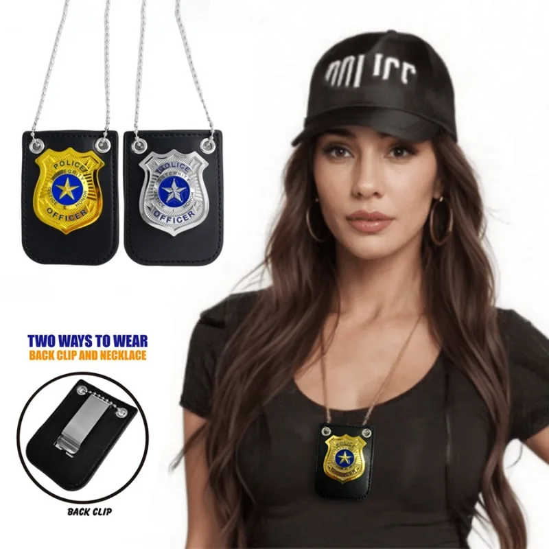 Fashion Cosplay Badge Necklace Hallowmas Cosplay Party Dance Dress Necklace Police Role Play Toy Dress Up Metal Badge