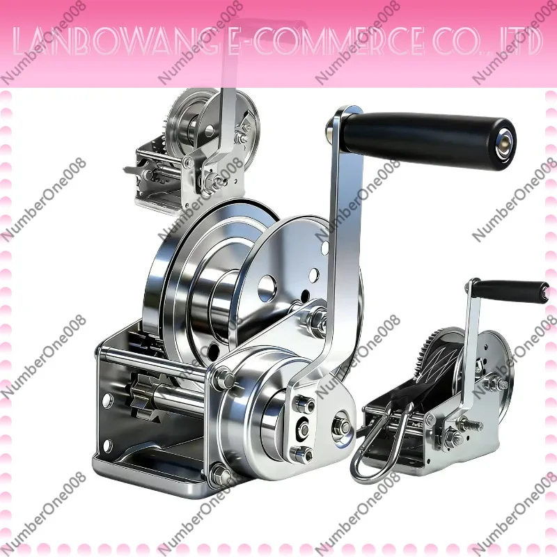 304 Stainless Steel Two-Way Manual Winch, Self-Locking Hand Crank Winch with Brake for Boat Trailer