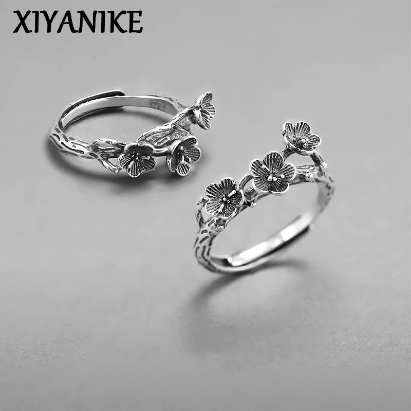 

XIYANIKE Vintage Plum Blossom Adjustable Rings For Men Women Fashion New Year Jewelry Accessories Gift Party anillos mujer