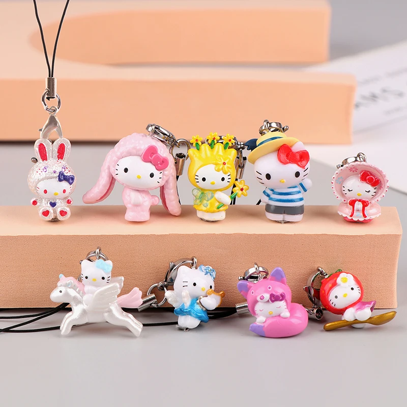 Kawaii Sanrio Hello Kitty Phone Chain Cinnamoroll Pendant Charm Sweet Earphone Case Hanging Rope Anti-Lost Lanyard Bag Decor