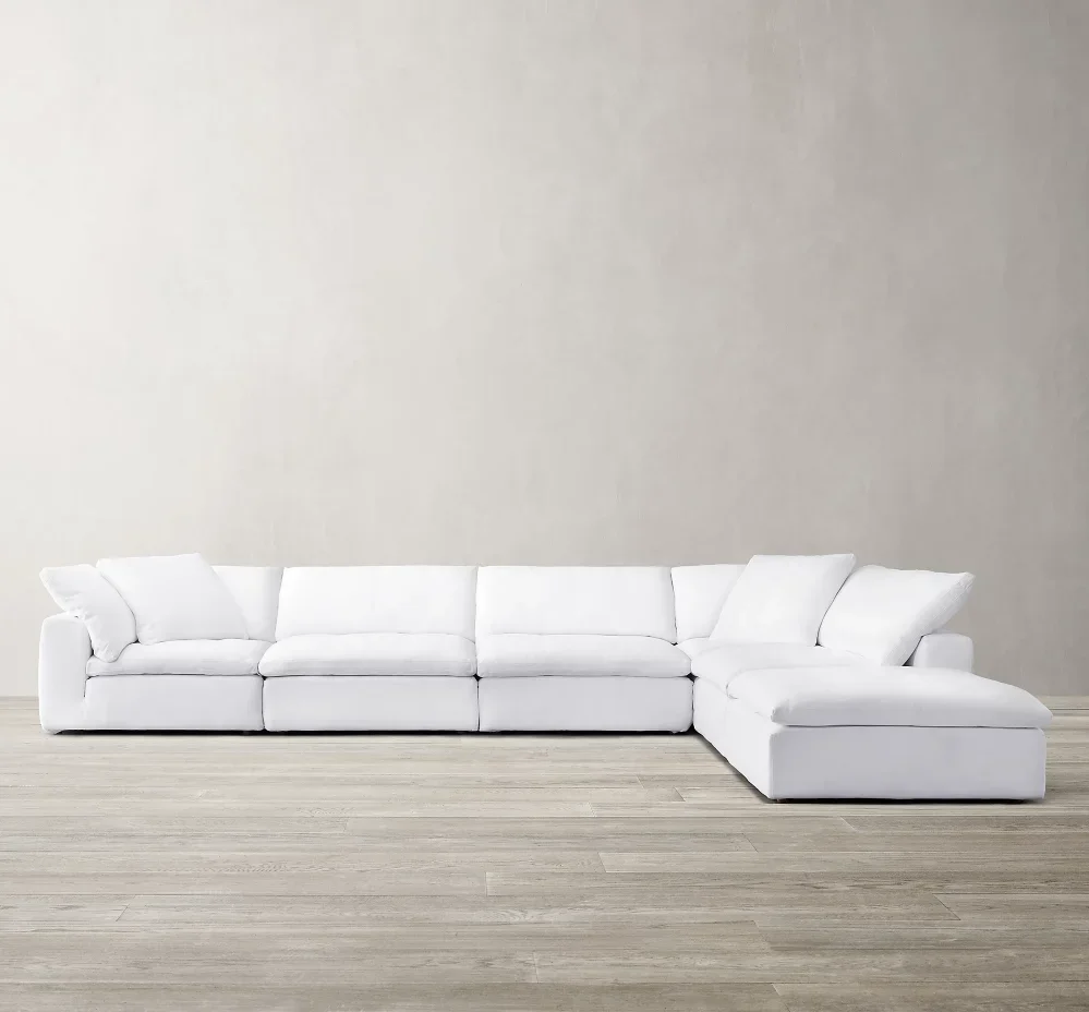 Living Room White Sectional Couch Fabric Sofa Set 5 Seater L Shaped Modular Sectional Sofas