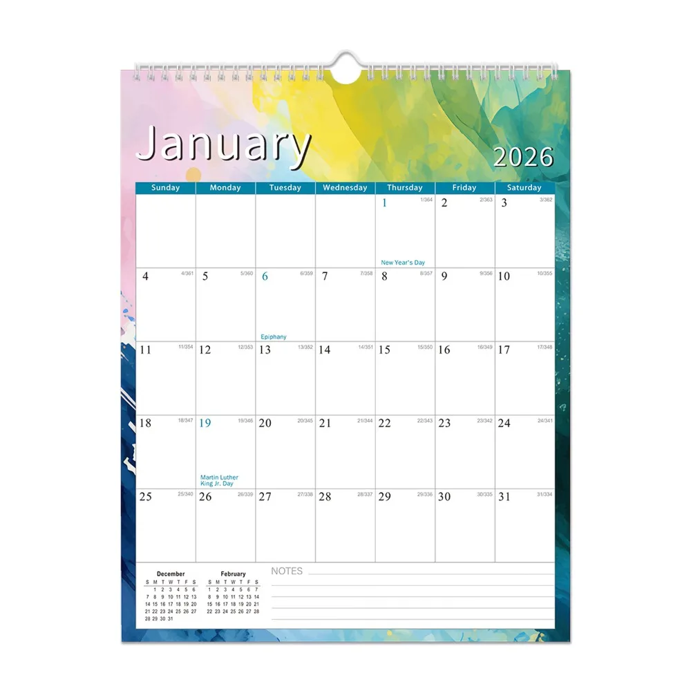 

New 2026 Jan.- 2027 Jun. Wall Calendar Spiral Binding 18-Month Monthly Calendar Wall Mount Flower Pattern Wall Planner Home Use