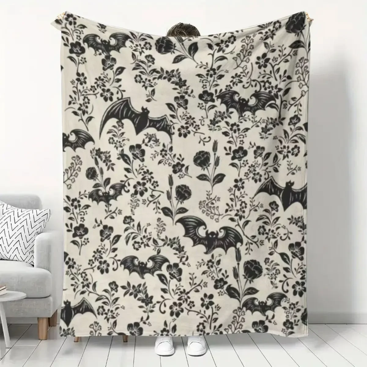 

Gothic Bat Flower Throw Blanket Soft Warm Comfortable Fun MediumWeight Flannel for Teens Adults Home Decor