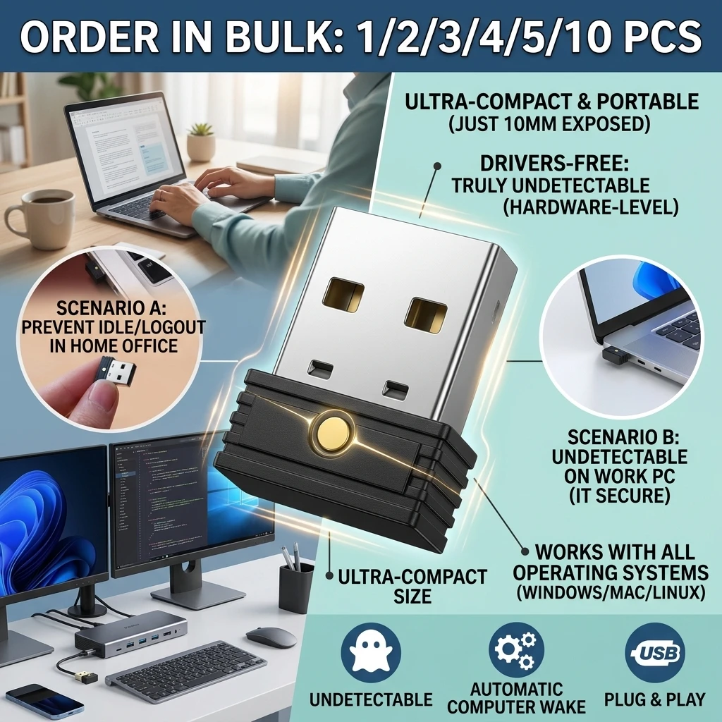 1/2/3/4/5/10PCS USB Undetectable Automatic Computer Mouse Computer Movement Jiggler Keeps Simulate Mouse Awake Mover Shaker