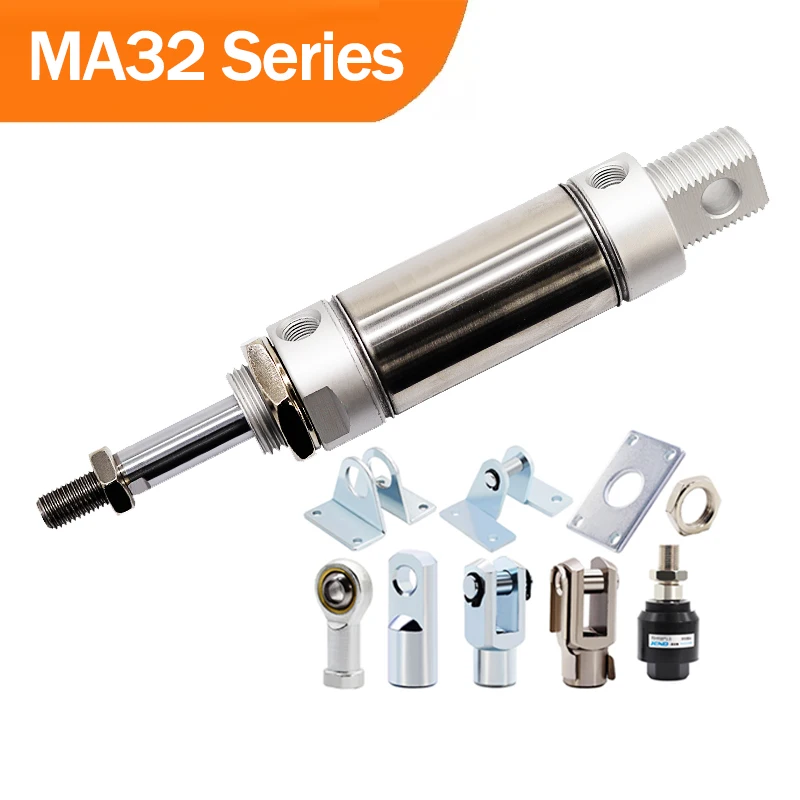 MA32 Series Mini Air Pneumatic Cylinder 25-500mm Stroke Stainless Steel Double Acting Pneumatic Piston