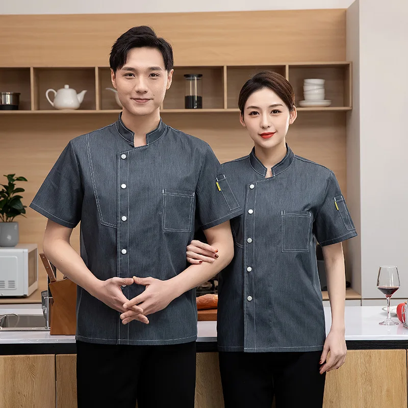 Hotel chef uniforme de manga curta masculino verão restaurante cozinha restaurante catering cozimento west point baker macacão
