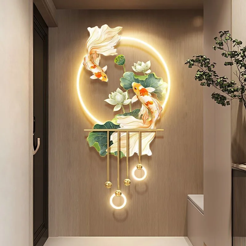 

porch decorative painting, koi nine fish map into the home, three-dimensional end hanging painting with lights,