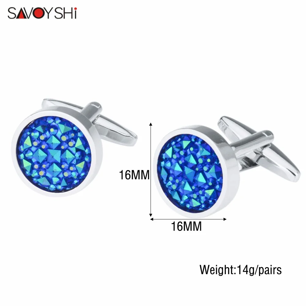 SAVOYSHI Round Blue Crystal Cufflinks For Mens Shirt Accessories High Quality Fashion Brand Cuff Buttons Wedding Gift Jewelry