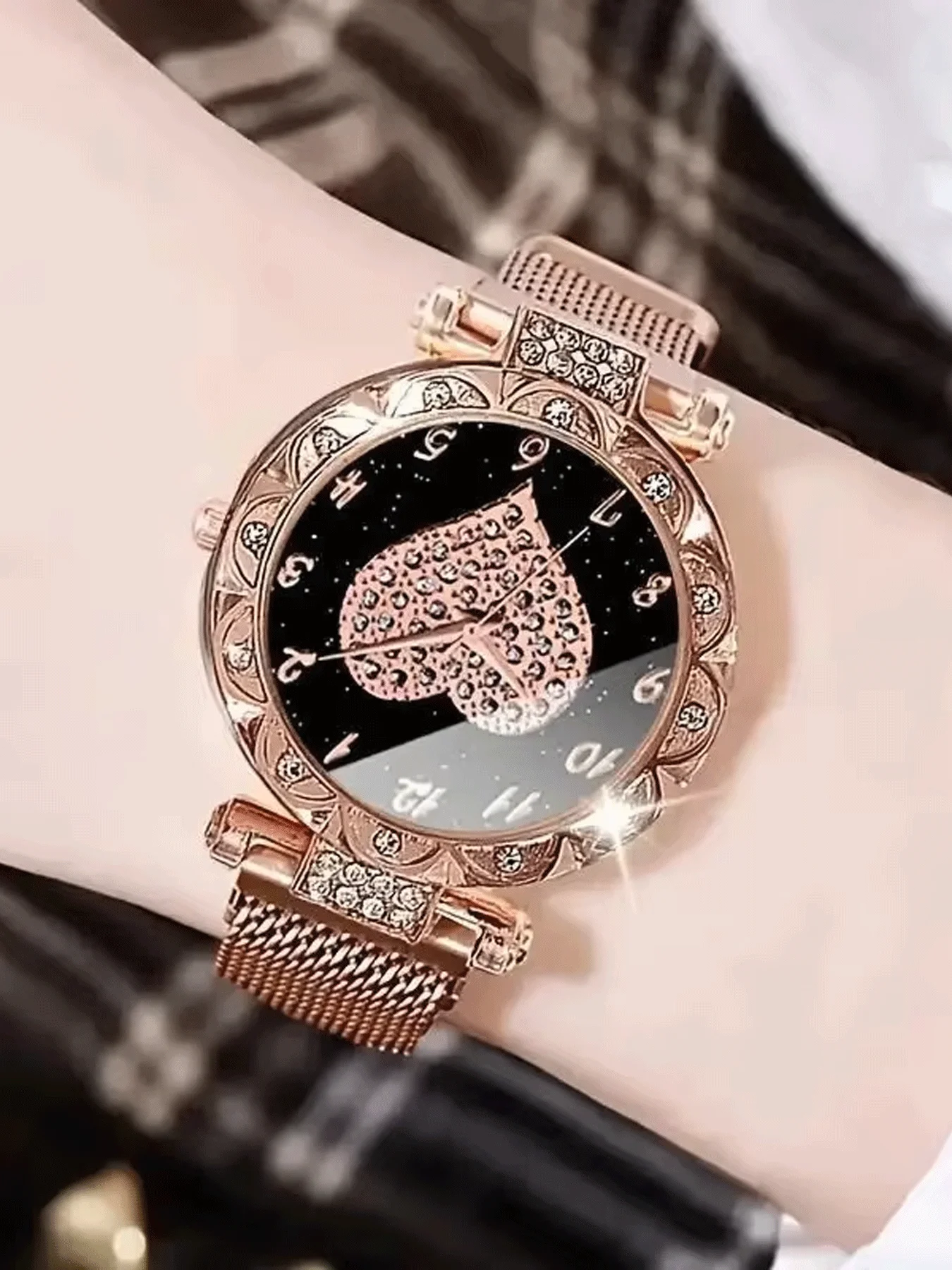 2 قطعة/المجموعة المرأة الفاخرة حجر الراين ستار كوارتز ساعة روز الذهبي موضة التناظرية ساعة معصم وسوار نجمة ، هدية لأمي لها