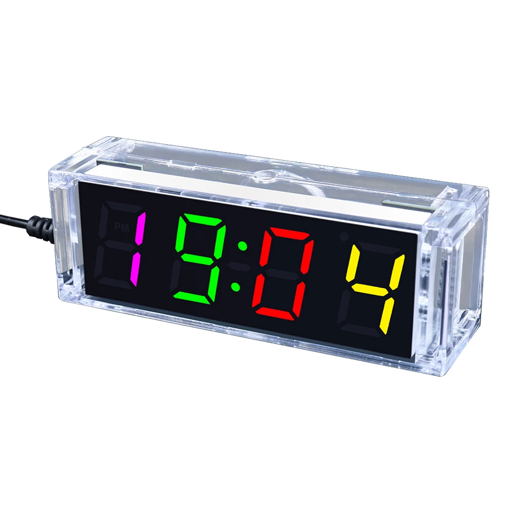 DIY Digital Clock Kit Color LED Digital Tube Buzzer Speaker Clock Electronic Soldering Project with USB Cable