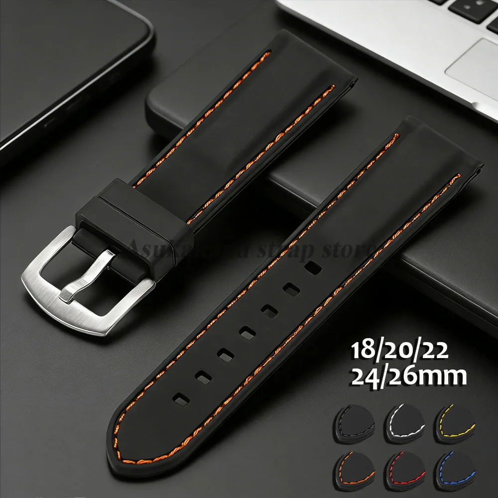 Image of 18mm 20mm 22mm 24mm 26mm Schwarzes Silikonarmband Universal Sport für Seiko für Omega für Herren Damen Uhrenarmband Zubehör Armband
