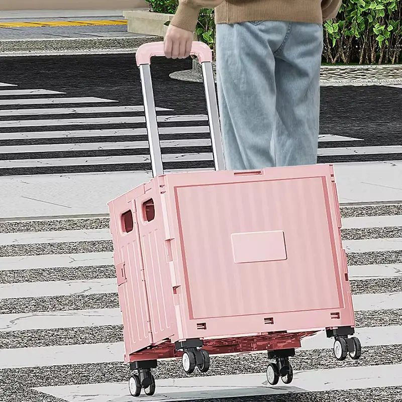 Pink Storage Shop for WomenPortable Foldable Square Shopping Trolley Cart Practical Organizer for Car Storage Grocery Market