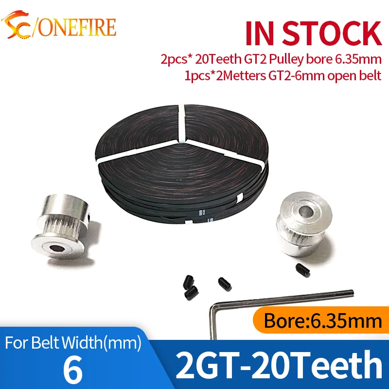 

2 шт. GT2 20 зубьев, диаметр шкива ГРМ 6,35 мм + 2 метра, ремень ГРМ GT2, ширина 6 мм для 3D-принтера