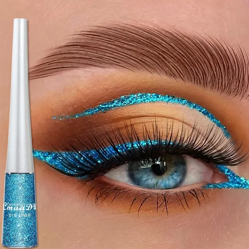 Profesjonalny brokatowy eyeliner w płynie Wodoodporny, długi, trwały cień do powiek w kolorze różowego złota Perłowe cekinowe kosmetyki rozjaśniające oczy