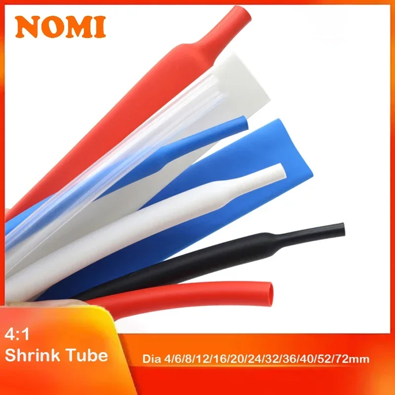 4:1 Heat Shrink Tube Diameter 4 6 8 12 16 20 24 40 52 72mm Adhesive Lined Sleeve Wrap with Glue Dual Wall Tubing 1/5/10/25/50M