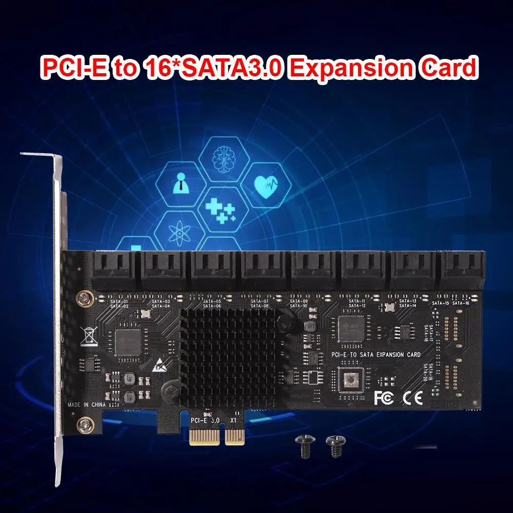 

Плата расширения PCI-Express X1 к SATA 3.0 Адаптер контроллера Плата расширения Riser SA3116J Адаптер PCIE 16 портов 6 Гбит/с