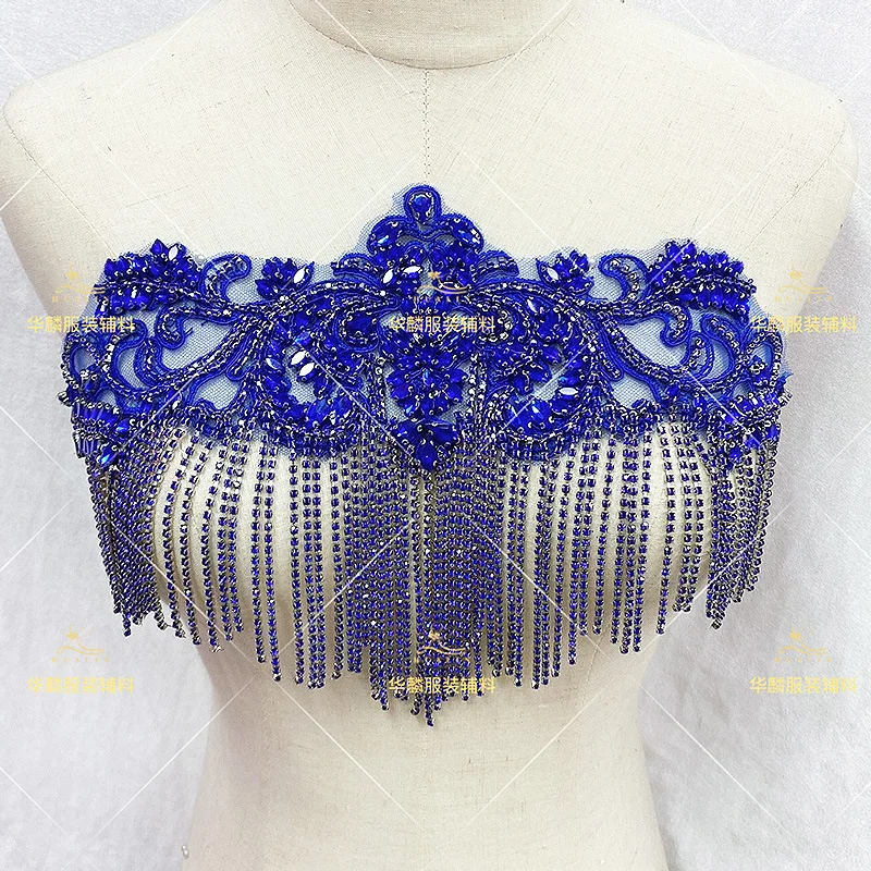 16 Color Appliqued Beaded Diamond Tassel Apparel Decoration Evening Dress Neck Fabric Luxury Handmade Sequin Rhinestone Material