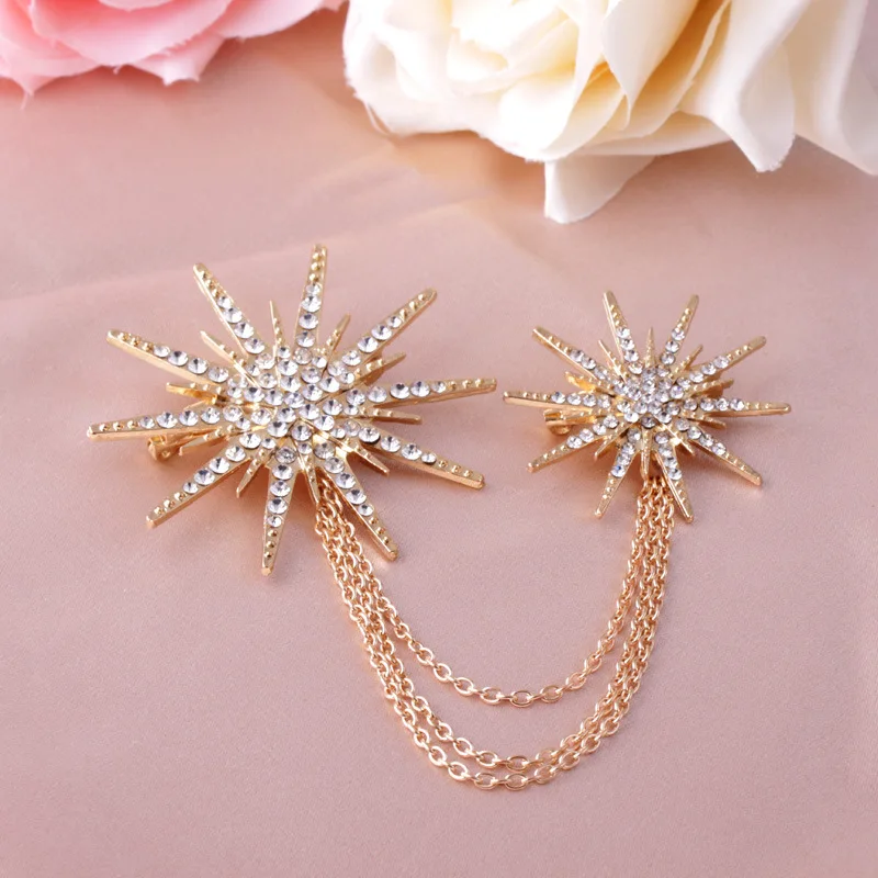 Exaggerated Rhinestone Eight-Pointed Star Brooch Simple Snowflake Chain Brooch