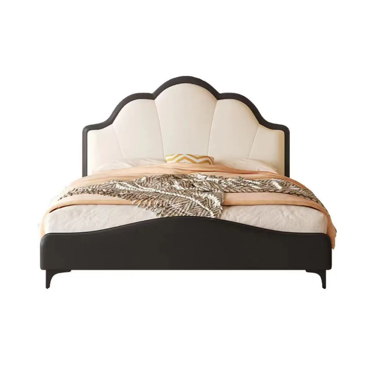 

*&French Style Mid-century Modern Italian Minimalist Up-holstered Beds Faux Leather Bed With Latex Mattress Comfortable Bed