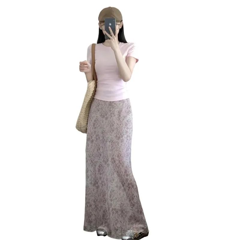 

Women's High Waist Floral Print Maxi Skirt Elegant Summer Slim Fit Long Skirt