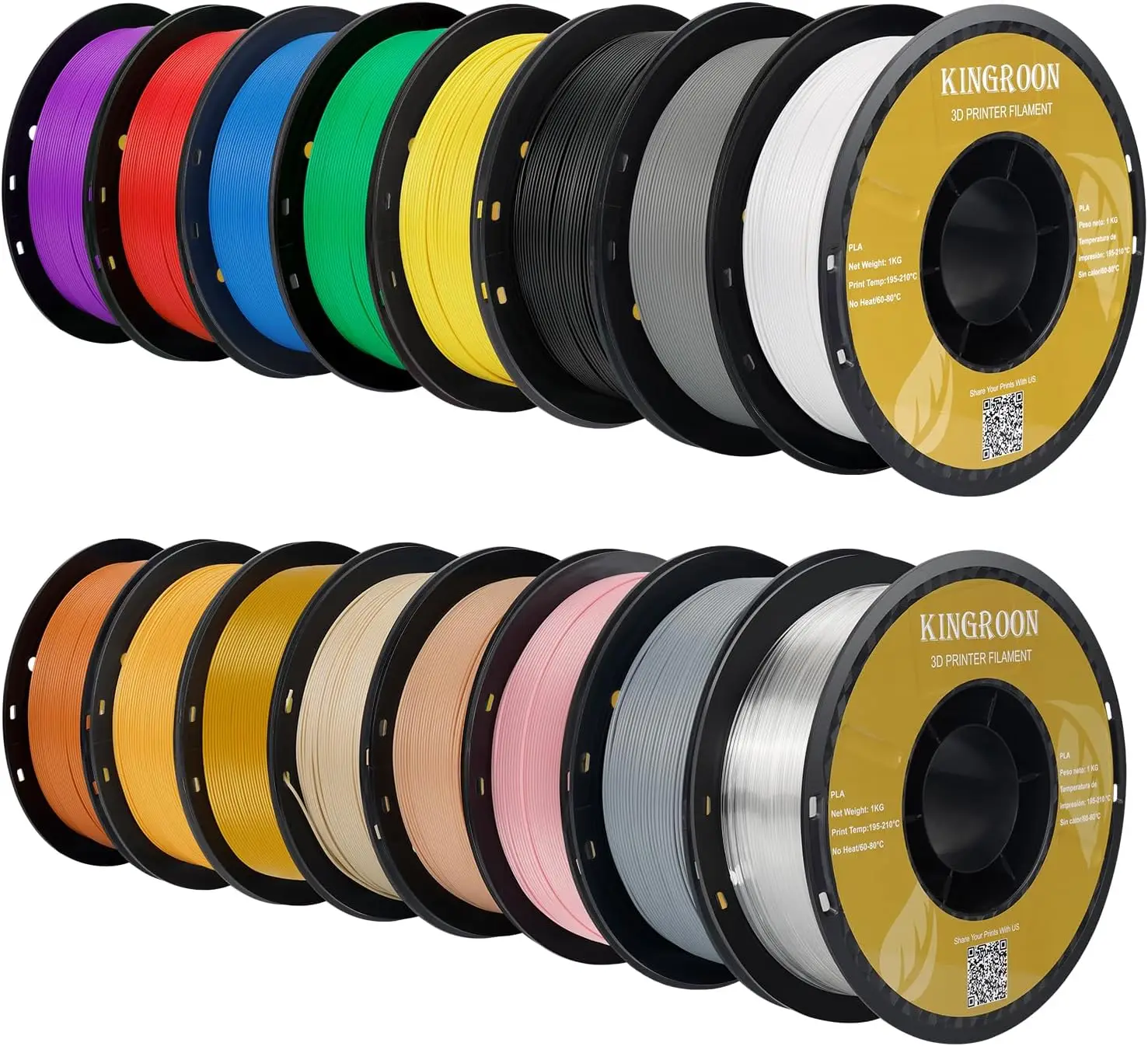 16KG Multicolor 3D Printer Filament Bundle 175mm PLA Bulk 16 Rolls 16 Colors 1kg Spool Dimensional Accuracy +/- 002mm