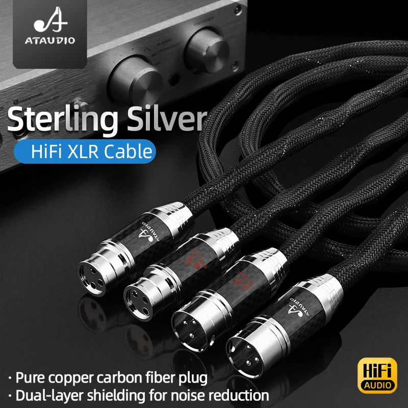 ATAUDIO HiFi XLR Cable HiFi Pure Silver XLR Audio Cord 2XLR Male to 2XLR Female Stereo Microphone Cable for DAC Amplifie