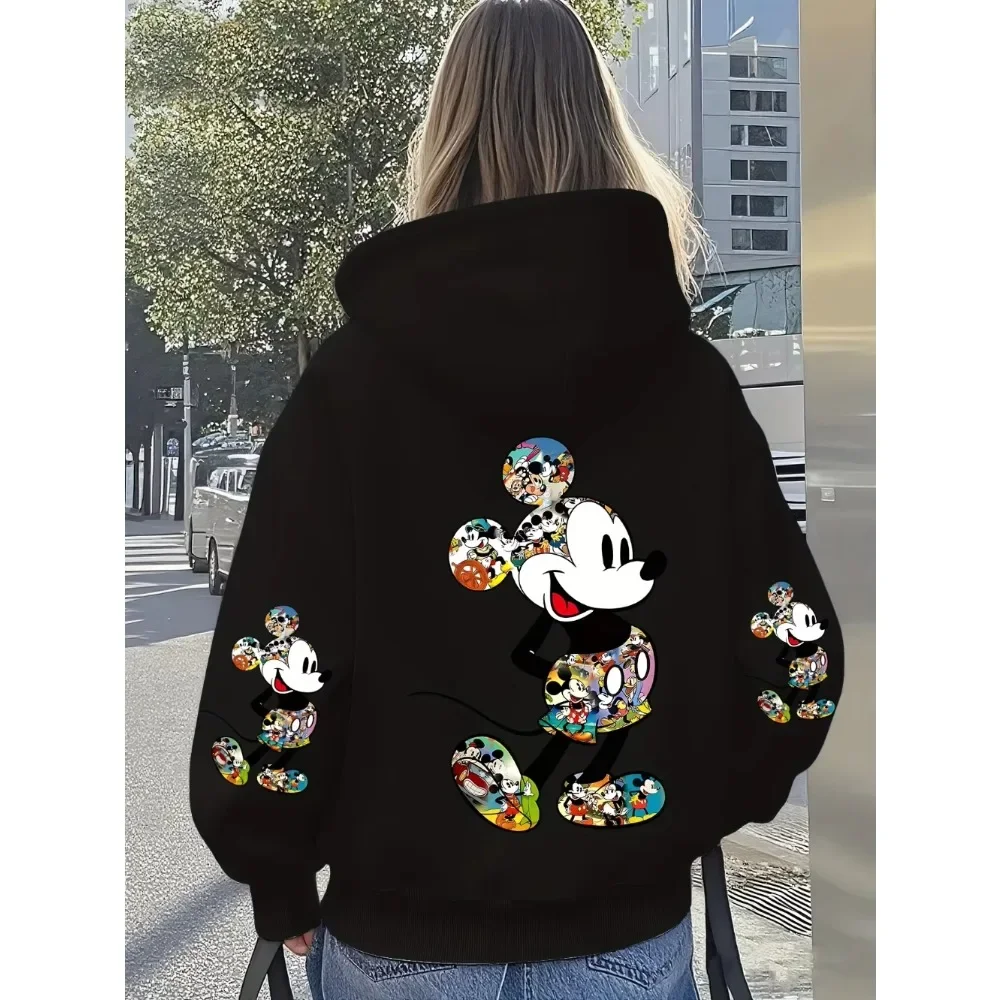 

Флисовая толстовка с капюшоном Disney для женщин и мужчин с изображением Микки и Минни, хлопковая толстовка-пуловер, осенне-зимние пальто оверсайз, топы с длинными рукавами