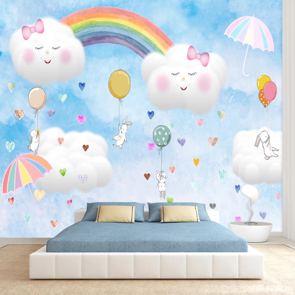 

Removable Peel and Stick Optional Wallpapers for Living Room Bedroom Decoration Nursery Cloud Rainbow TV Wall Papers Home Decor