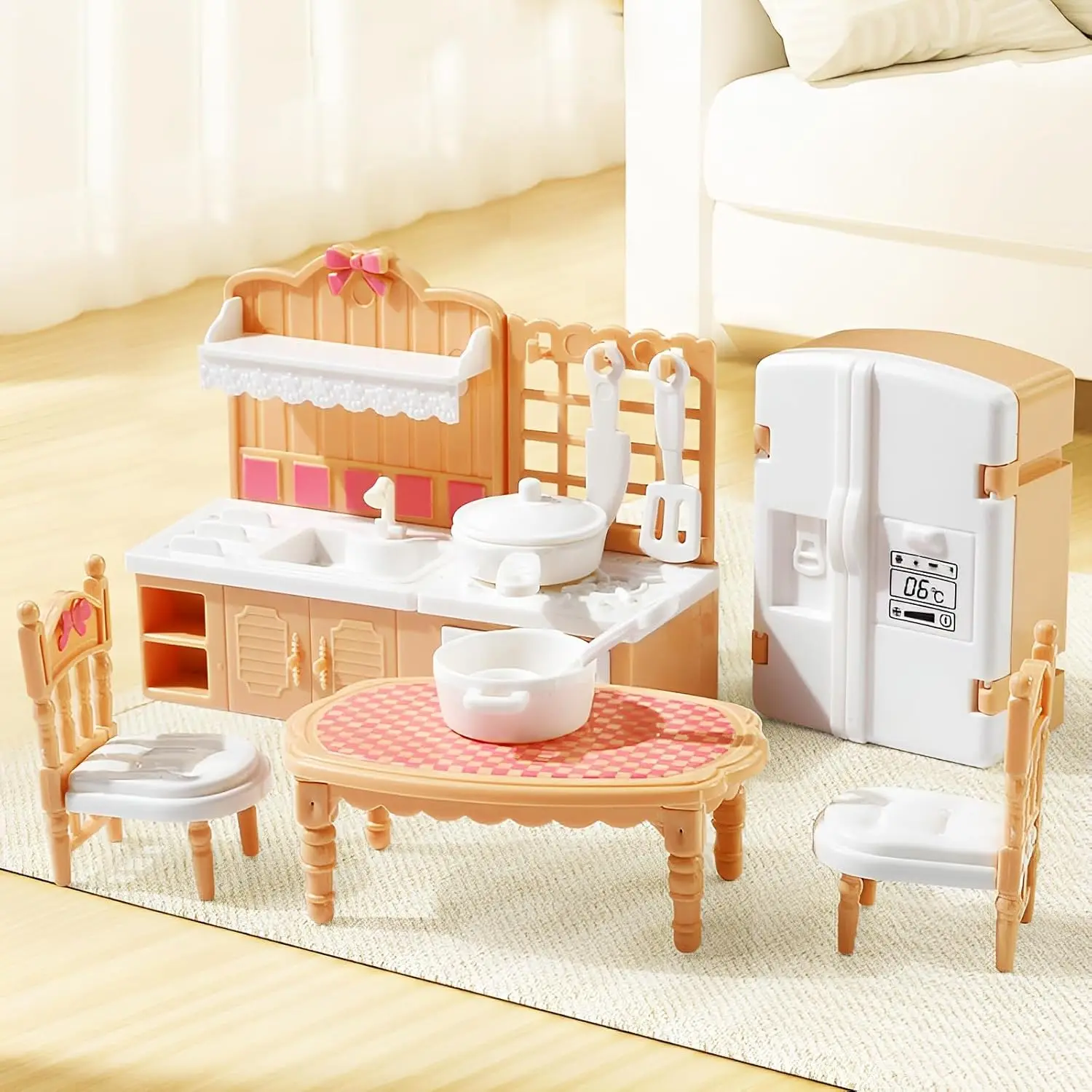 Dollhouse Furniture Kitchen Play Set Miniature Refrigerator with Mini Food Pots and Pans Set Pretend Kitchen Accessories Toys image 4