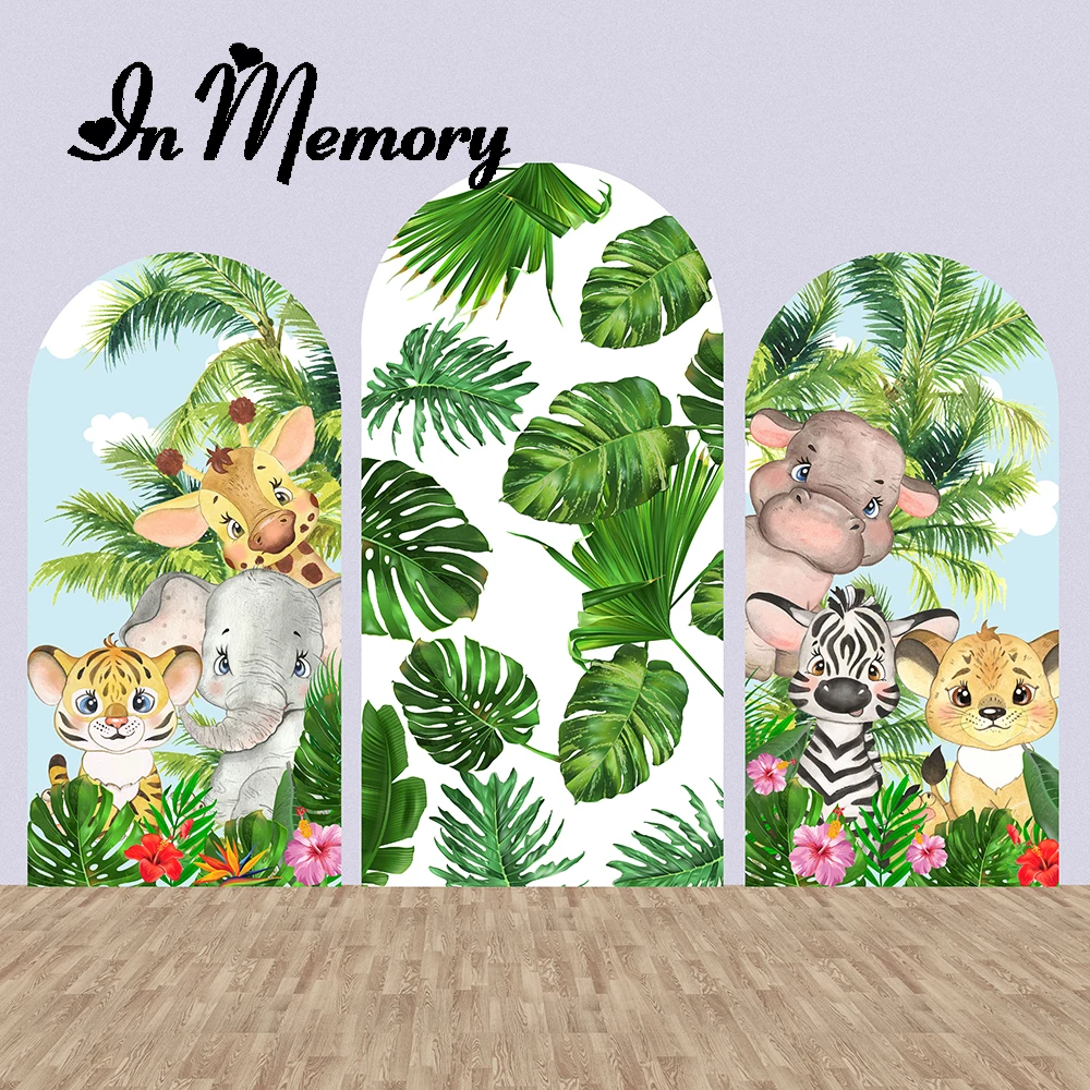 

Animals Safari Jungle Theme Birthday Party Arch Backdrop Chiara Wall Decoration Green Leaves Boys Cartoon Arched Background